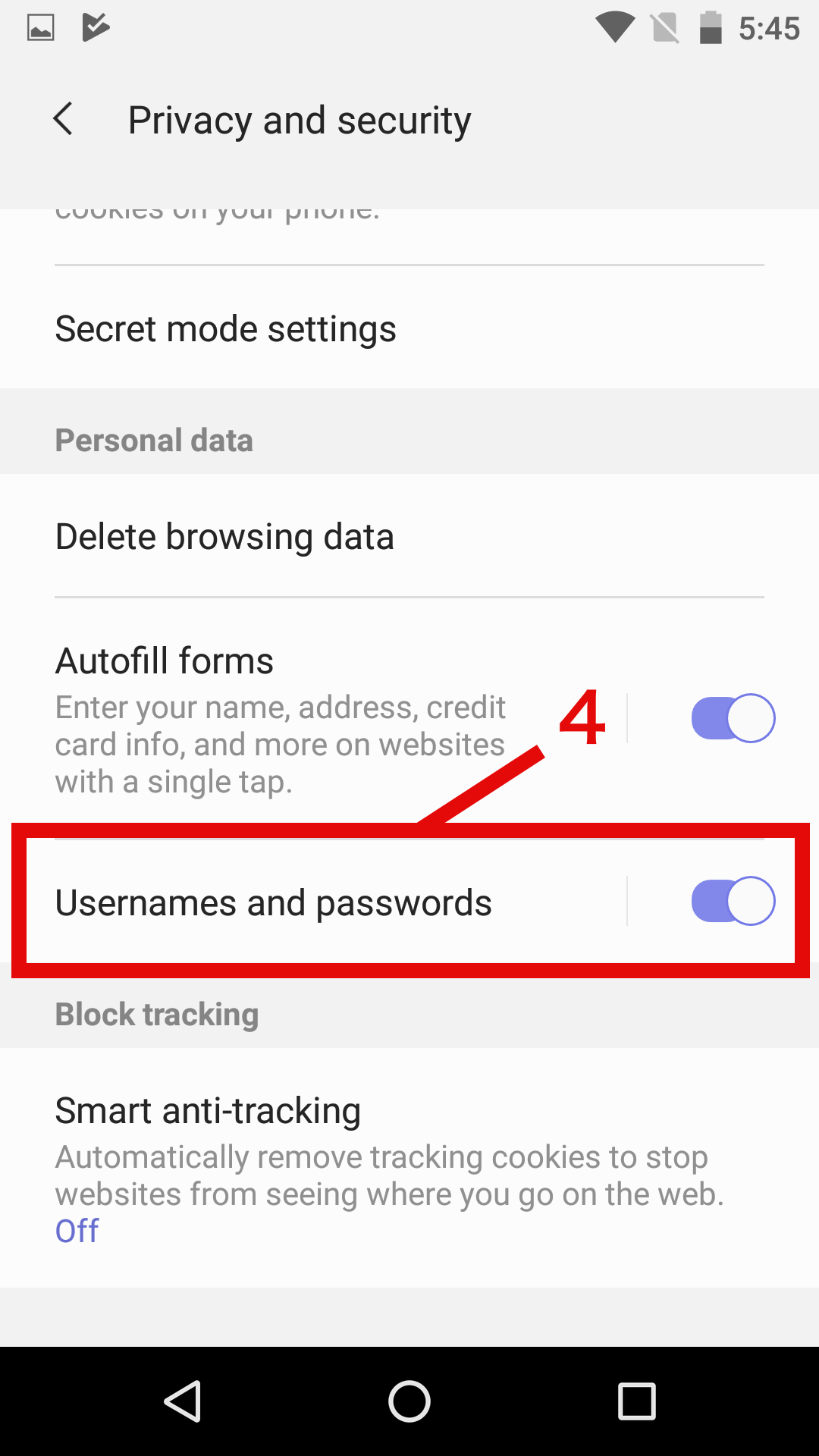 4. Tap Usernames and passwords