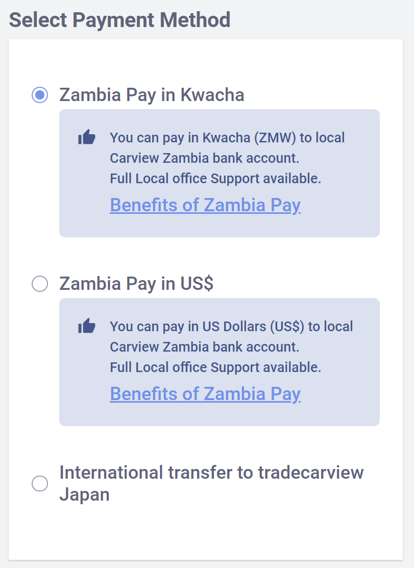 Zambia Pay "BEST OPTION!" and Zambia Pay "Recommended".